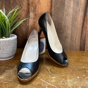 Preview International Black Leather Peep Toe Heels - Size 6